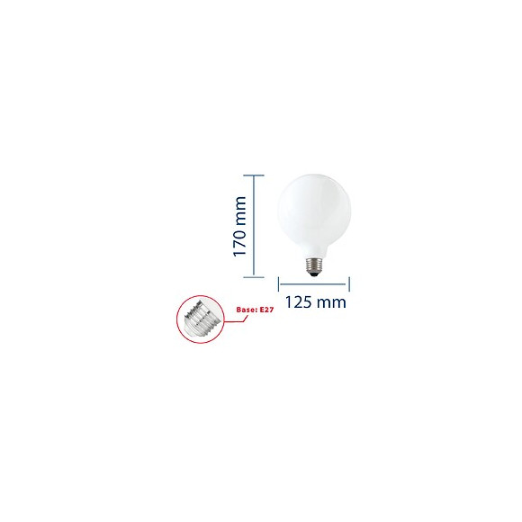 Ampoule À Filament Led Opal, Globe G125, 18w / 2500lm, Culot E27, 3000k