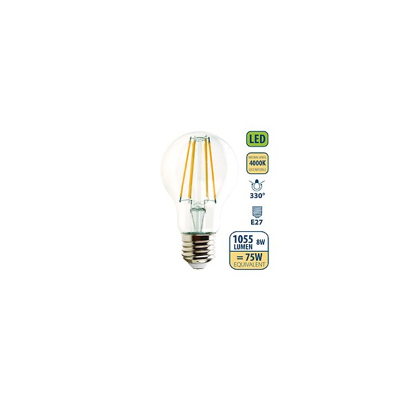 Ampoule À Filament Led, Standard A60, 8w / 1055lm, Culot E27, 4000k