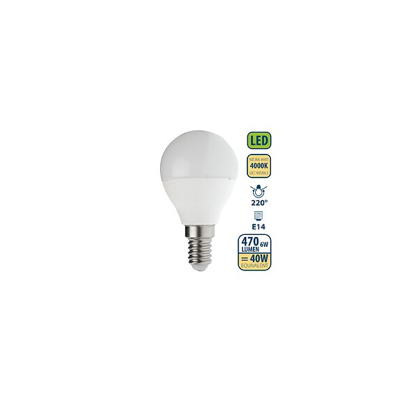 Ampoule Led Smd, Mini-sphérique P45, 6w / 470lm, Culot E14, 4000k