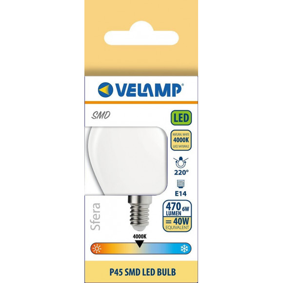 Ampoule Led Smd, Mini-sphérique P45, 6w / 470lm, Culot E14, 4000k