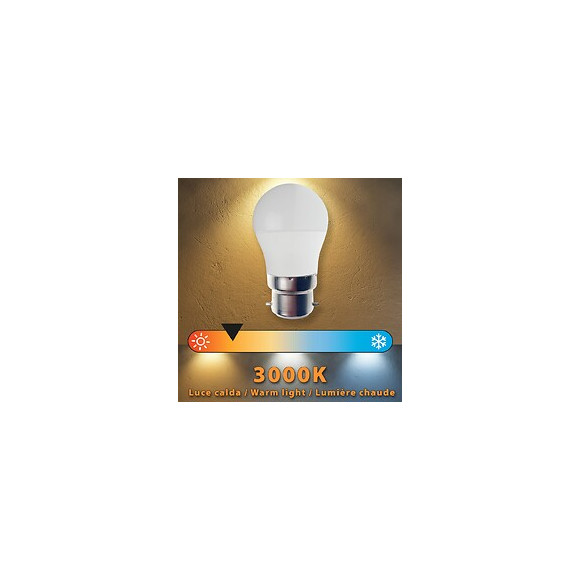 Ampoule Led Smd, Mini-sphérique P45, 6w / 470lm, Culot B22 (france), 3000k