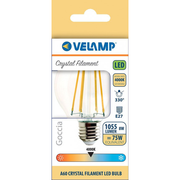 Ampoule À Filament Led, Standard A60, 8w / 1055lm, Culot E27, 4000k
