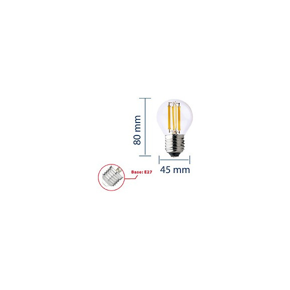 Ampoule À Filament Led, Mini-sphérique P45, 6w / 806lm, Culot E27, 4000k