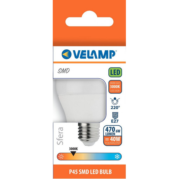 Ampoule Led Smd, Mini-sphérique P45, 6w / 470lm, Culot E27, 3000k