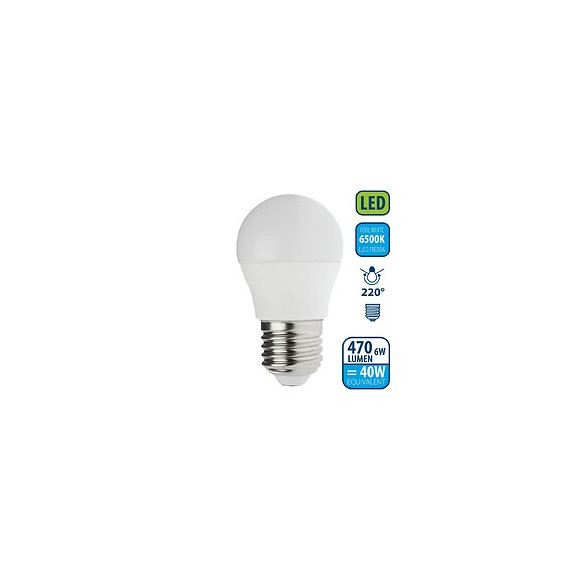 Ampoule Led Smd, Mini-sphérique P45, 6w / 470lm, Culot E27, 6500k