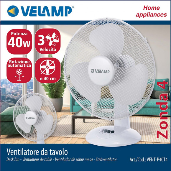Ventilateur De Table 40 Cm, En Plastique. 3 Vitesses. Blanc