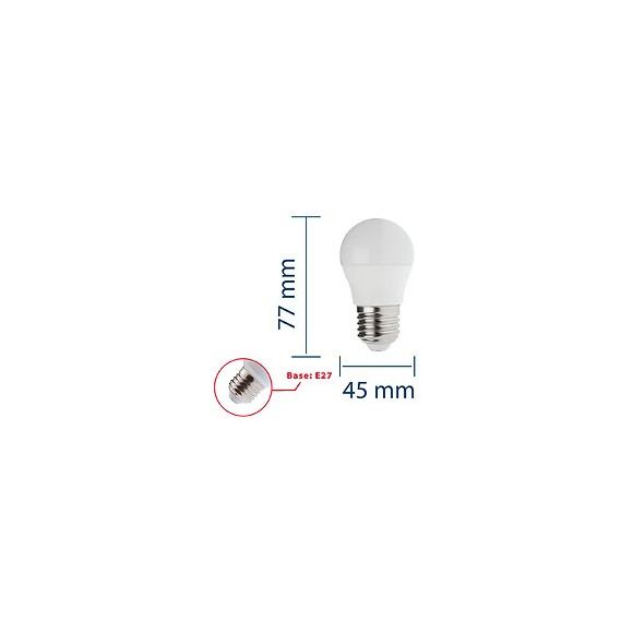 Ampoule Led Smd, Mini-sphérique P45, 6w / 470lm, Culot E27, 4000k