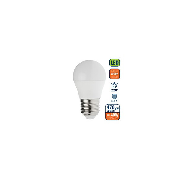 Ampoule Led Smd, Mini-sphérique P45, 6w / 470lm, Culot E27, 3000k