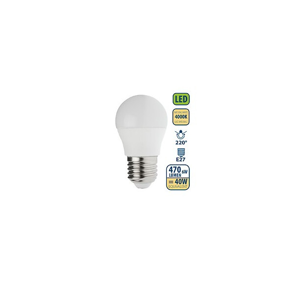 Ampoule Led Smd, Mini-sphérique P45, 6w / 470lm, Culot E27, 4000k