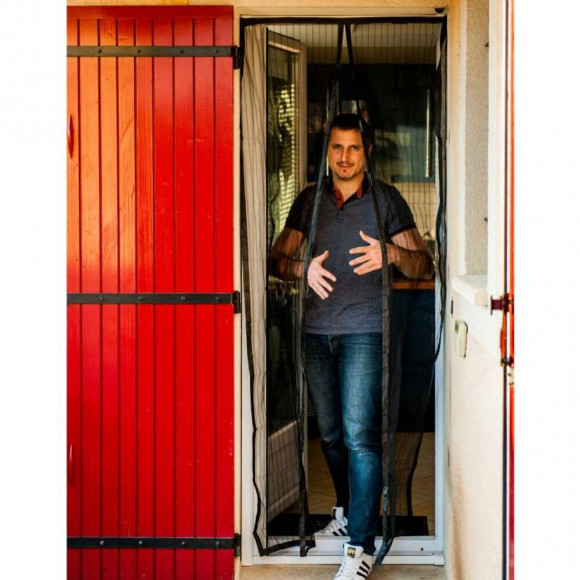 Moustiquaire Rideau De Porte Aimantée Noire  215 X 50 Cm  X2