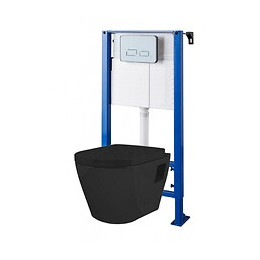 Pack Wc Suspendu Avec Cuvette Noire Et Plaque De Commande Sensitive Blanche