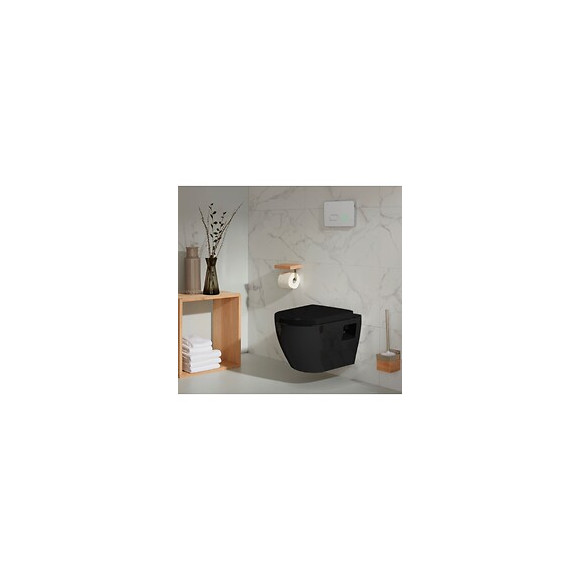 Pack Wc Suspendu Avec Cuvette Noire Et Plaque De Commande Sensitive Blanche