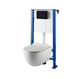 Pack Wc Suspendu Universel Avec Plaque Sensitive Noire Et Cuvette Sans Bride Ceres