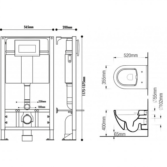 Pack Wc Suspendu Universel Avec Plaque Sensitive Et Cuvette Sans Bride Samara