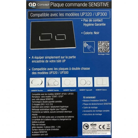 Plaque De Commande Sensitive Blanche Pour Bâti Geberit Up320/up300