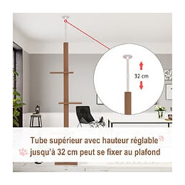 Arbre À Chat Poteau À Griffer Hauteur Réglable Dim. 43l X 27i X 228-260h Cm 4 Niveaux D'activités Marron