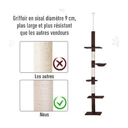 Arbre À Chat Poteau À Griffer L40 X L 34 X H 230-260 Cm 5 Niveaux D'activités Marron