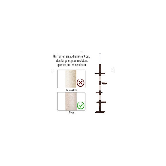 Arbre À Chat Poteau À Griffer L40 X L 34 X H 230-260 Cm 5 Niveaux D'activités Marron