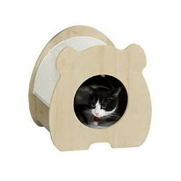 Maison Pour Chat Design - Niche Chat Panier Chat - Coussin, Grattoir Amovibles Sisal Naturel Inclus - Mdf Bois Beige Clair