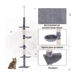 Arbre À Chat Poteau À Griffer L40 X L 34 X H 230-260 Cm 5 Niveaux D'activités Gris
