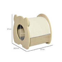 Maison Pour Chat Design - Niche Chat Panier Chat - Coussin, Grattoir Amovibles Sisal Naturel Inclus - Mdf Bois Beige Clair