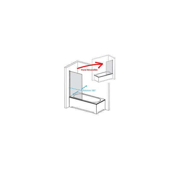 Pare Baignoire 1 Volet Pivotant H140 X L80 Cm Chromé