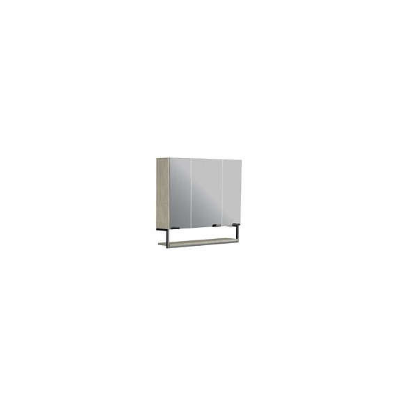 Armoire De Salle De Bain Faktory 3 Portes Miroir 80 Cm Avec Étagère Suspendue Béton Minéral
