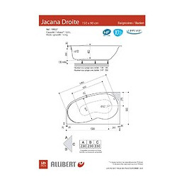 Baignoire Asymétrique Droite Jacana 150 X 90 Cm
