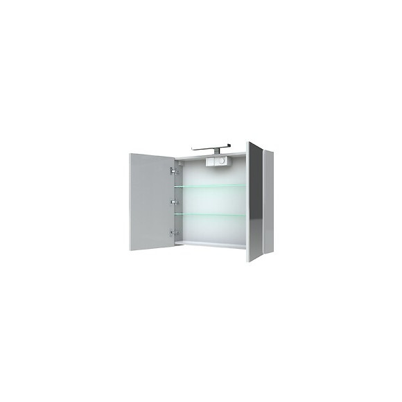 Armoire De Toilette Éclairante 80 Cm Juno 2 Portes Miroir Éclairage Led Et Bloc Prise Couleur Chêne