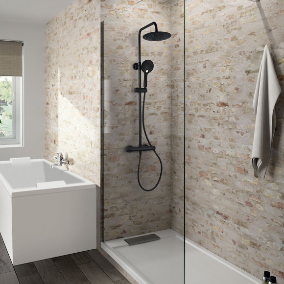 Colonne De Douche Loft-game - Pommeau De Tête Diamètre 23,8 Cm - Anticalcaire - Ajustable En Hauteur