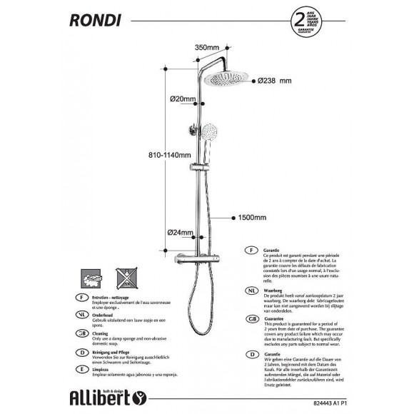 Colonne De Douche Rondi 28,2 X 112 X 55 Cm Chromé Brillant