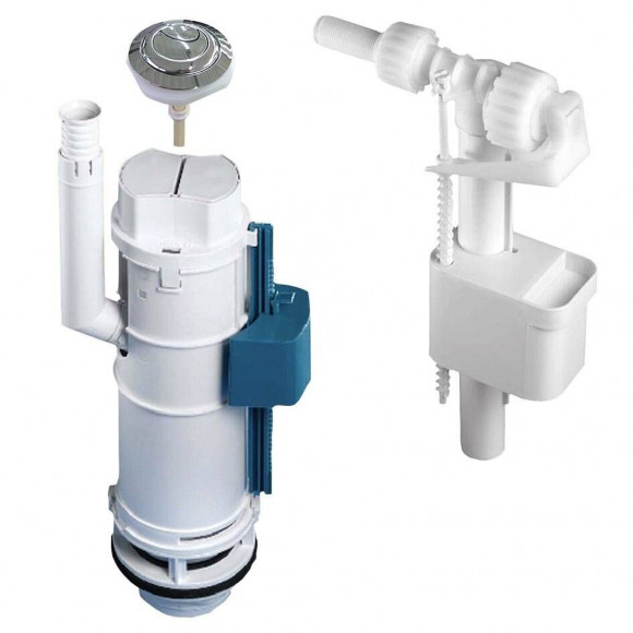 Mécanisme Chasse D'eau Eco 3/6l Avec Double Bouton Poussoir Chromé - Alimentation D'eau Silencieuse