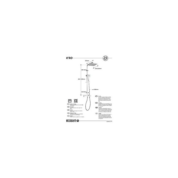 Colonne De Douche K'ro Pommeau De Tête Carré 22,5 Cm