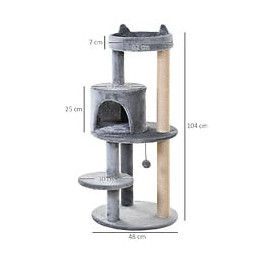 Arbre À Chats Multi-équipements Griffoirs Grattoirs Plateformes Niche Jeu Boule Suspendue Ø 48 X 104h Cm Gris