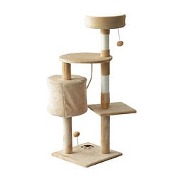 Arbre À Chats Multi-équipements Griffoirs Grattoirs Plateformes Niche Corde Jouets 40l X 40l X 114h Cm Beige