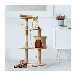 Arbre À Chats Multi-équipements Griffoirs Grattoirs Plateformes Niche Corde Jouets 40l X 40l X 114h Cm Beige