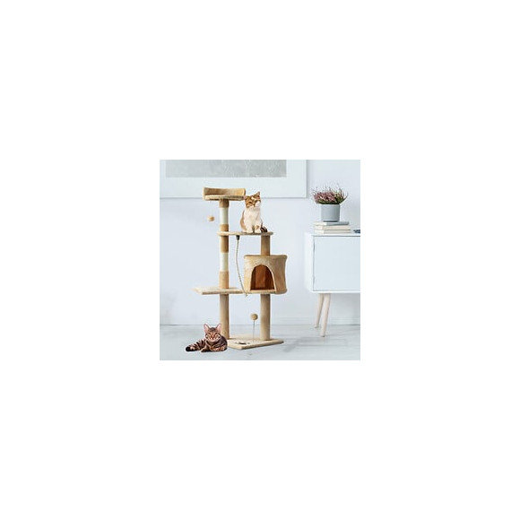 Arbre À Chats Multi-équipements Griffoirs Grattoirs Plateformes Niche Corde Jouets 40l X 40l X 114h Cm Beige
