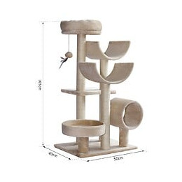 Arbre À Chats Multi-équipements Griffoirs Grattoirs Plates-formes + Tunnel + Jouet Suspendu Dim. 50l X 40l X 105h Cm Beige