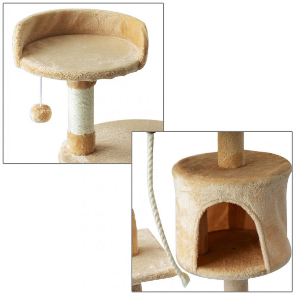 Arbre À Chats Multi-équipements Griffoirs Grattoirs Plateformes Niche Corde Jouets 40l X 40l X 114h Cm Beige