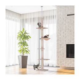 Arbre À Chat Poteau À Griffer L40 X L 34 X H 230-260 Cm 5 Niveaux D'activités Beige