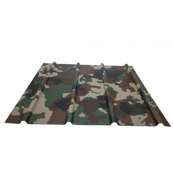 Plaque Nervurée Acier Laqué 2000 X 910 X 0,40 Mm Camouflage, E : 0,40 Mm, L : 910 Mm, L : 2000 Mm