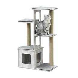 Arbre À Chats Design Contemporain Griffoirs Grattoirs Sisal Naturel Niche Plate-formes 6 Coussins Mdf Bois Gris