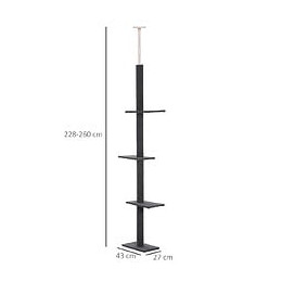 Arbre À Chat Poteau À Griffer Hauteur Réglable Dim. 43l X 27i X 228-260h Cm 4 Niveaux D'activités Gris