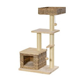 Arbre À Chats Style Cosy Chic Griffoirs Sisal Naturel Niche 3 Plateformes 2 Jeux Boules Peluche Courte Résine Tressée Imitat