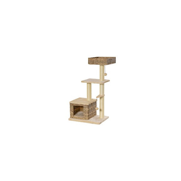 Arbre À Chats Style Cosy Chic Griffoirs Sisal Naturel Niche 3 Plateformes 2 Jeux Boules Peluche Courte Résine Tressée Imitat