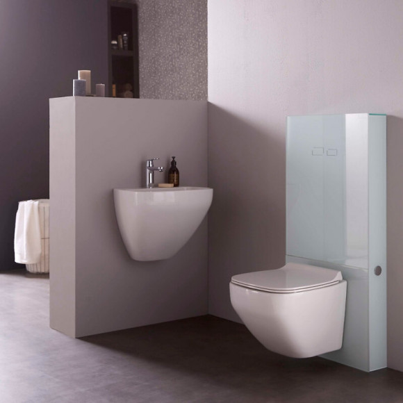 Bâti-support Digital En Verre Blanc Avec Commande Sensitive Pour Wc Suspendu - Pose En Applique