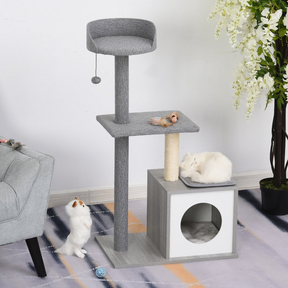 Arbre À Chats Design Contemporain Griffoirs Grattoirs Sisal Naturel Centre D'activités Niche Plateformes Jeu Boule Suspendue 