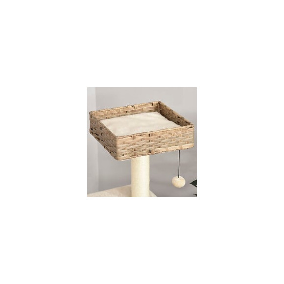 Arbre À Chats Style Cosy Chic Griffoirs Sisal Naturel Niche 3 Plateformes 2 Jeux Boules Peluche Courte Résine Tressée Imitat