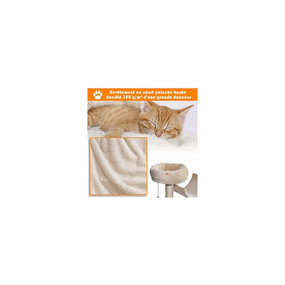 Arbre À Chats Multi-équipements Griffoirs Grattoirs Plates-formes + Tunnel + Jouet Suspendu Dim. 50l X 40l X 105h Cm Beige