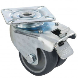 Roulette Double 5cm Platine À Visser Avec Frein